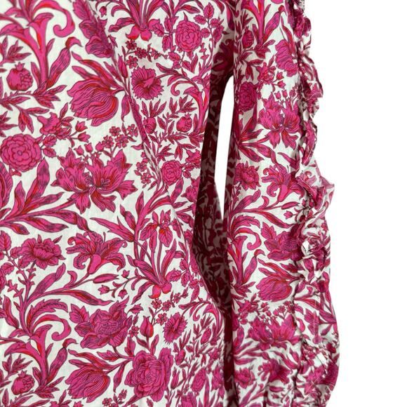 J Crew Liberty London Sambourne Pink Azalea Floral Ruffle Blouse Popover Boho SM - Picture 5 of 14